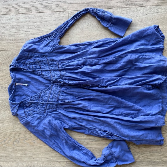 Free People Haddie Long Sleeve 100% cotton mini dress with pockets periwinkle - Picture 4 of 5